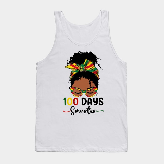 100 Days Smarter teacher Girls Messy Bun Black History Month Tank Top by SamCreations